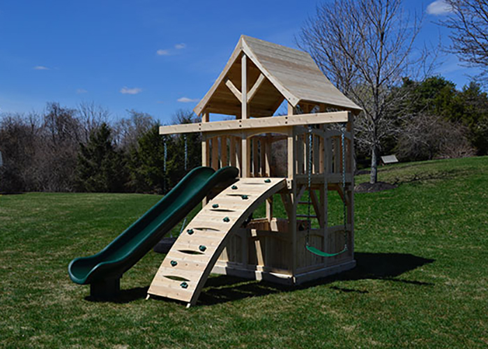 Kelton Space Saver cedar swing set with options in Southborough, MA