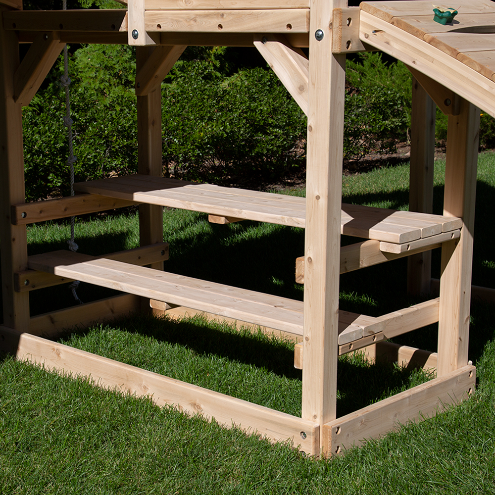 Picnic table under the play fort.