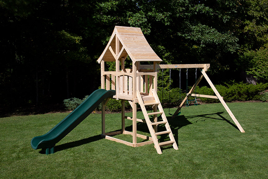 Triumph Play System's Havendale with arched wood roof and slide.