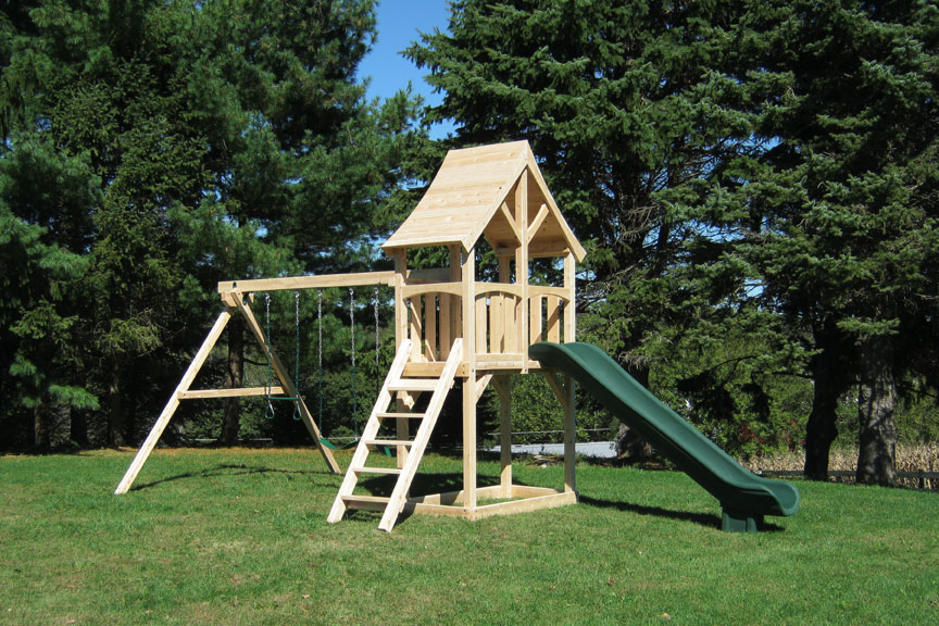 Triumph Play System's Havendale with arched wood roof and slide.