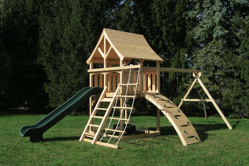 playhouse set with ladder slide and swings