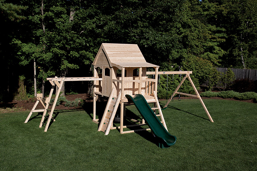 Cedar Swing Set tree house monkey bars..