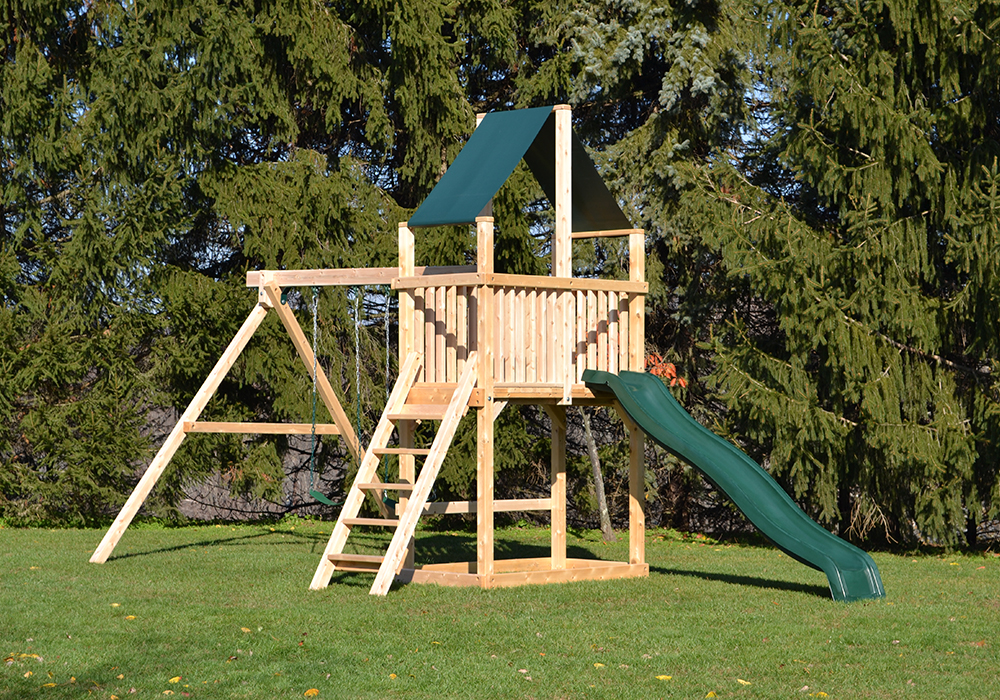 Triumph Play System's Dunmore wooden swing set.