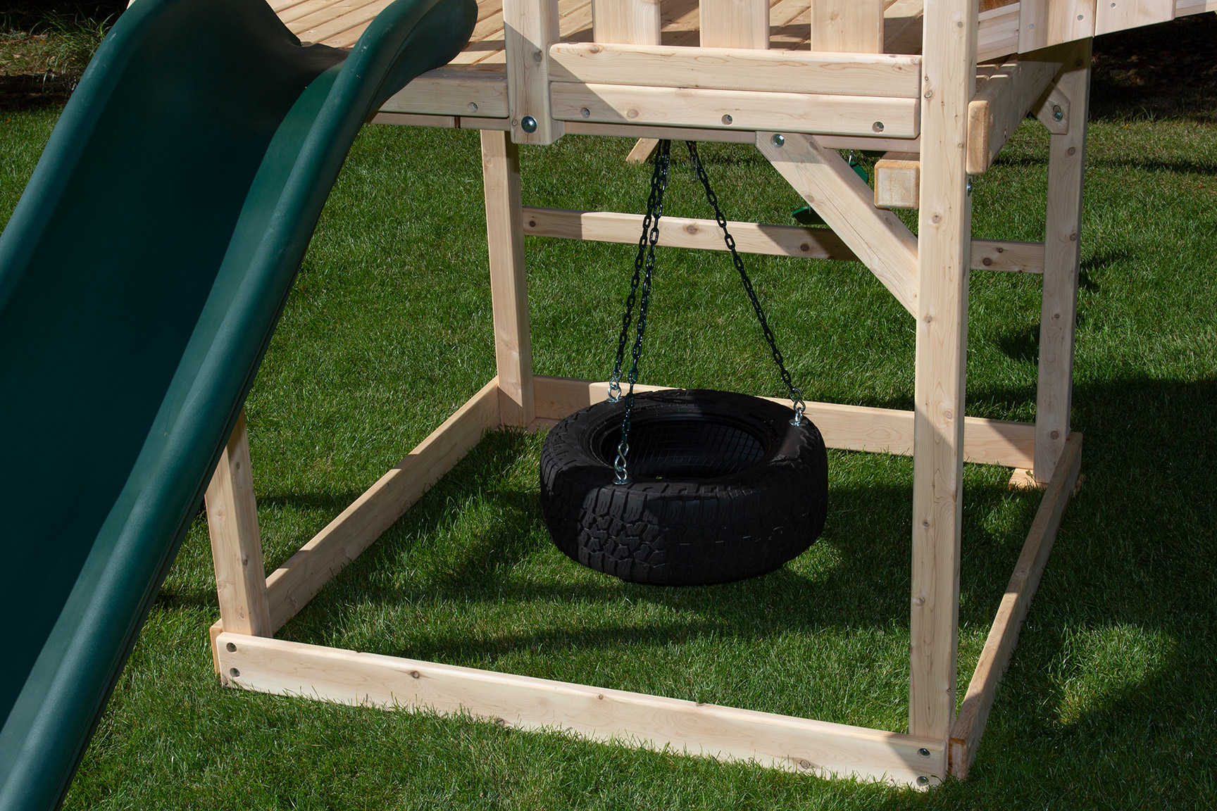 Triumph Play System's Majestic Double 360 degree tire swing under swing set fort.